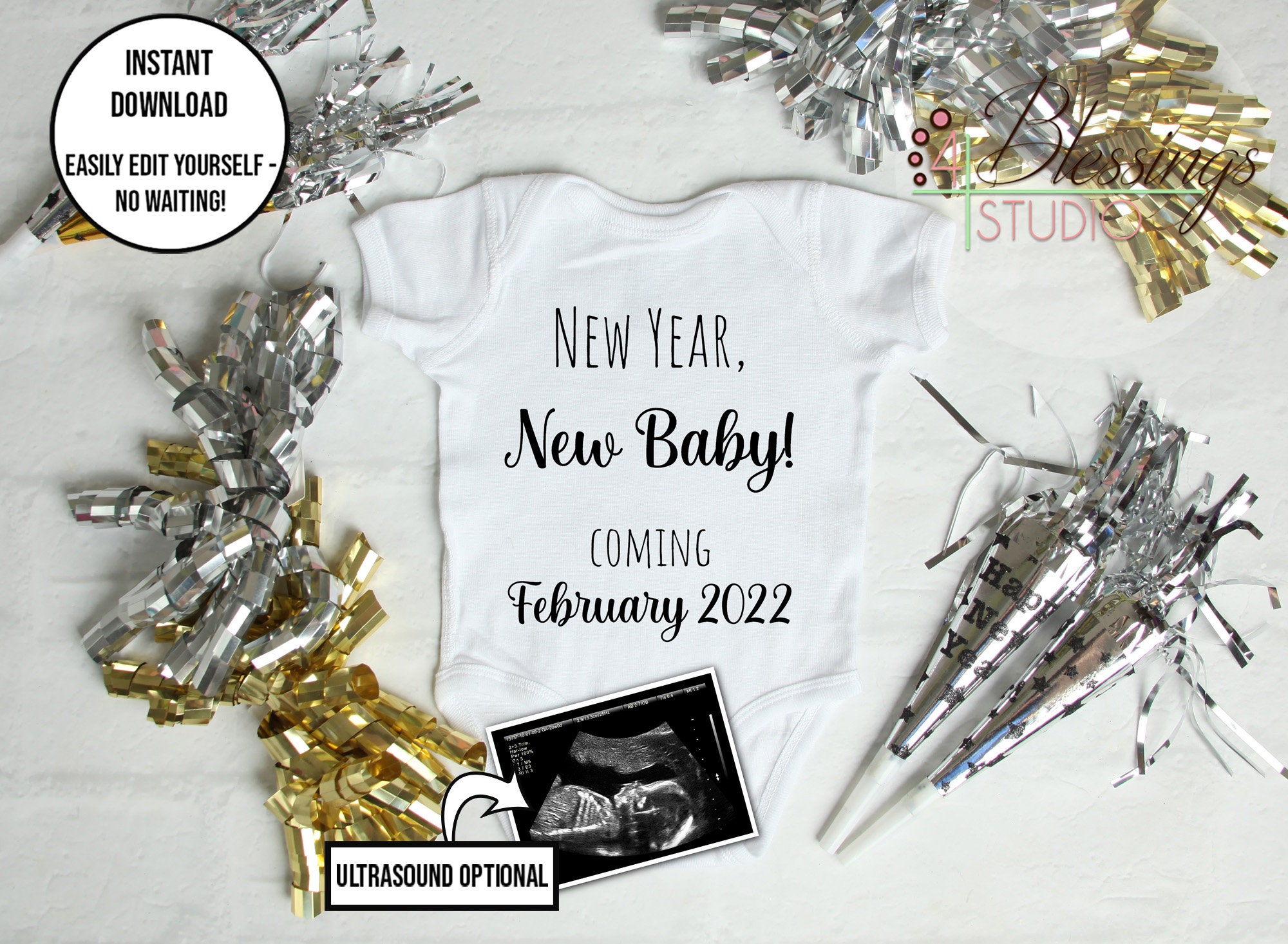 Editable Pregnancy Announcement New Years Edit Yourself picture