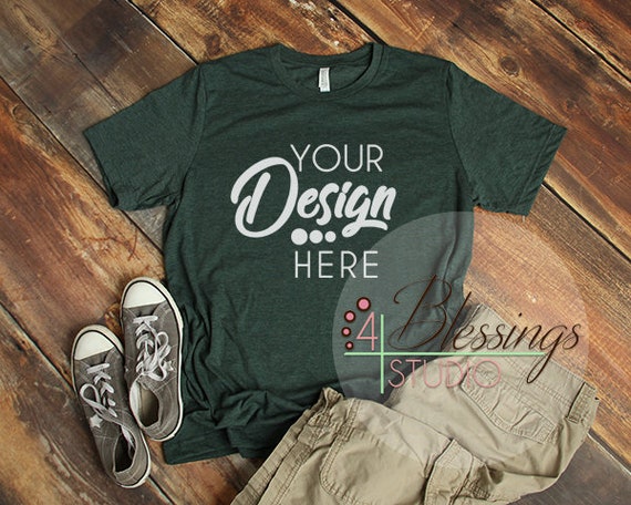 Heather Forest T Shirt Bella Canvas Mockup 3001 Heather Forest Etsy