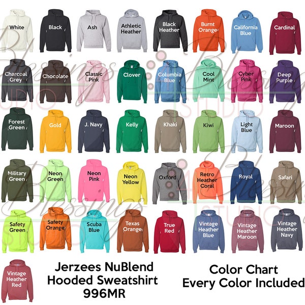 Jerzees 996MR Color Chart Every Color Digital File Shirt Color Chart Jerzees - NuBlend Hooded Sweatshirt - 996MR Hoodie PSD JPEG