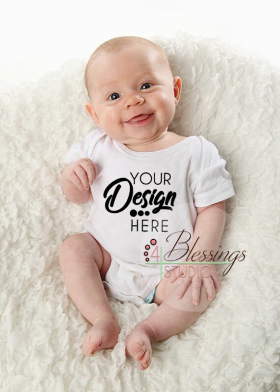 Download Baby modeling Blank White Baby Bodysuit Shirt Mockup ...