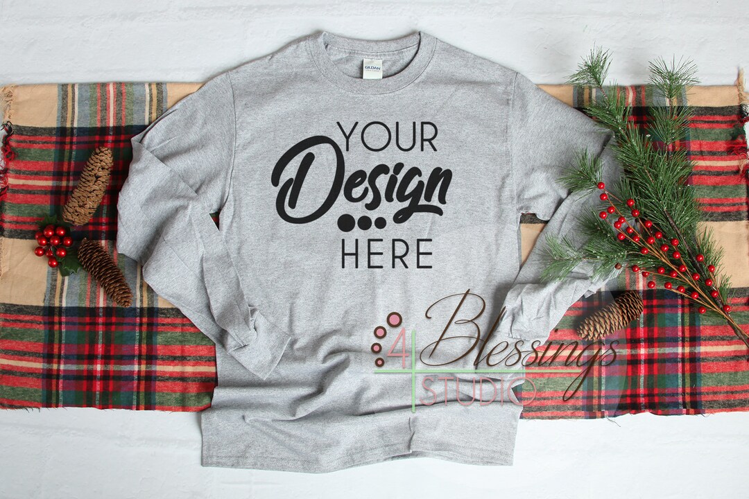 Christmas Sport Gray Long Sleeve Tshirt Mockup Unisex Shirt Christmas Sport Gray Long Sleeve Tshirt Mockup Unisex Shirt