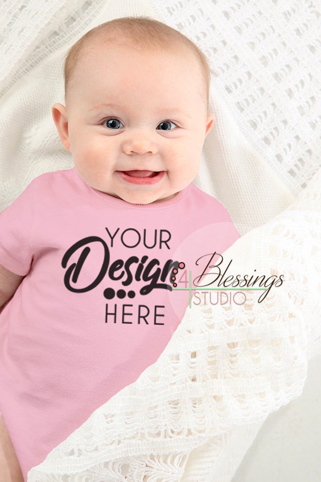 Blank Pink Baby Bodysuit Shirt Mockup on Closeup Model Newborn Babygrow