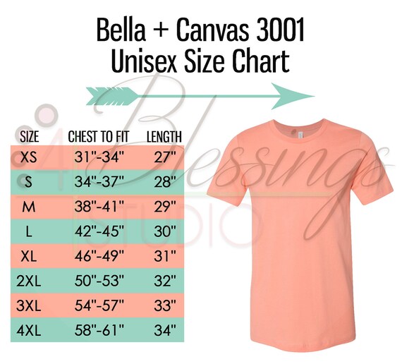 Unisex Bella Canvas Tee Size Chart
