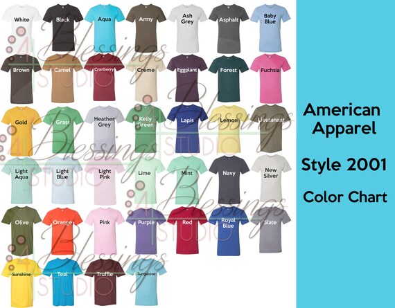 American Apparel 2001 Color Chart