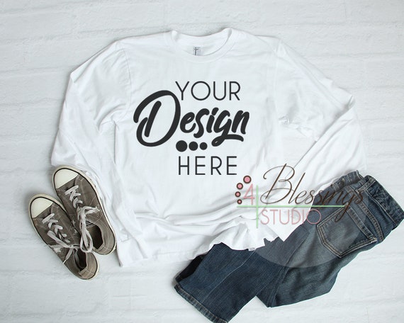 White Long Sleeve Tshirt Mockup Unisex Shirt American Apparel Etsy