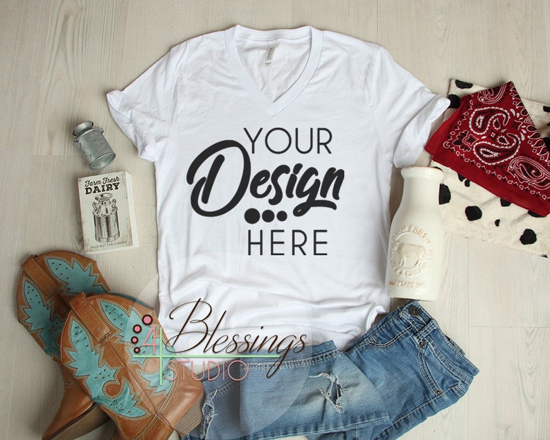 Download White T Shirt Country Farm Flat Lay Bella Canvas Mockup ...