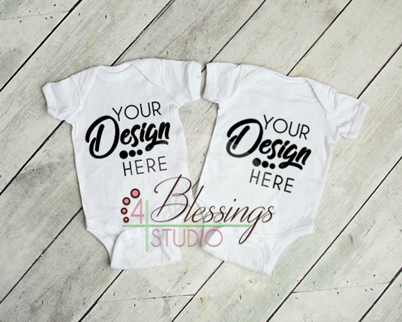 Download Two Blank White Baby Bodysuits Shirt Mockup Twin Baby Shirt | Etsy