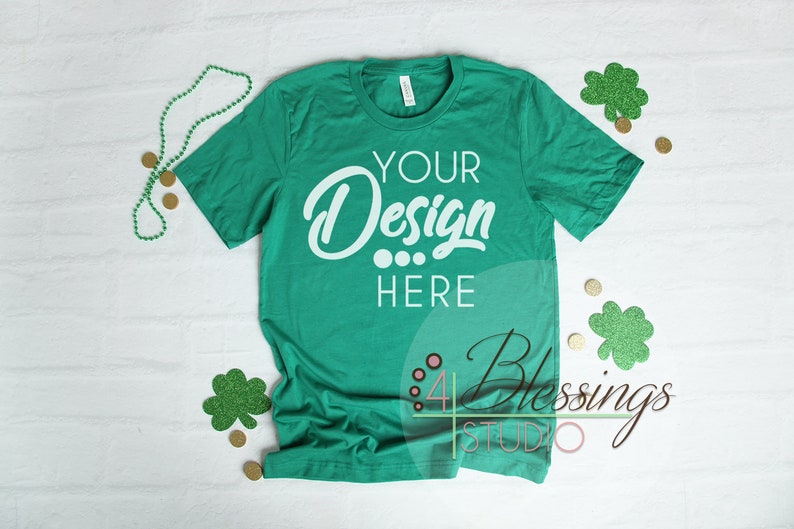 Bella Canvas 3001 T-Shirt Mockup Shirt Mockup St Patrick/'s Day Flat lay Apparel Photography Kelly Green