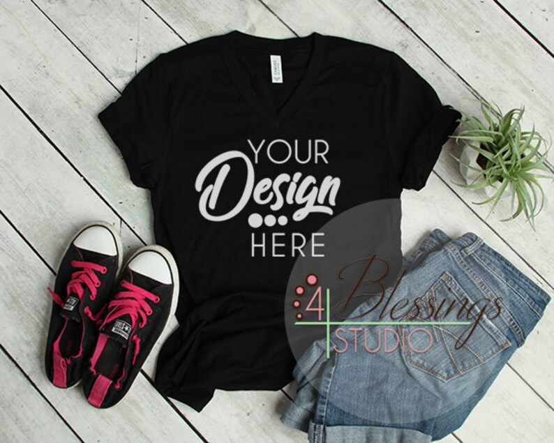 Black V Neck Tshirt Bella Canvas Mockup 3005 V Neck Shirt Etsy