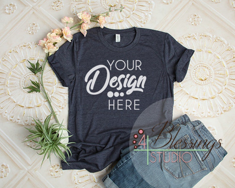 Bella Canvas Mockup Tshirt Mockup Navy Heather 3001 Unisex Etsy