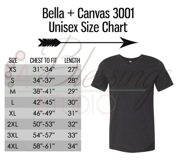 Bella 3001 Size Chart