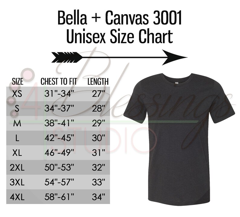 Download Bella Canvas 3001 Size Chart T-Shirt Mockup Flat Lay Adult ...