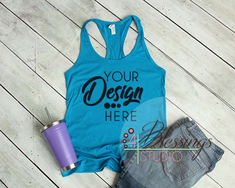 Download Womens Tank Top Mockup Next Level 1533 Turquoise Racerback ...