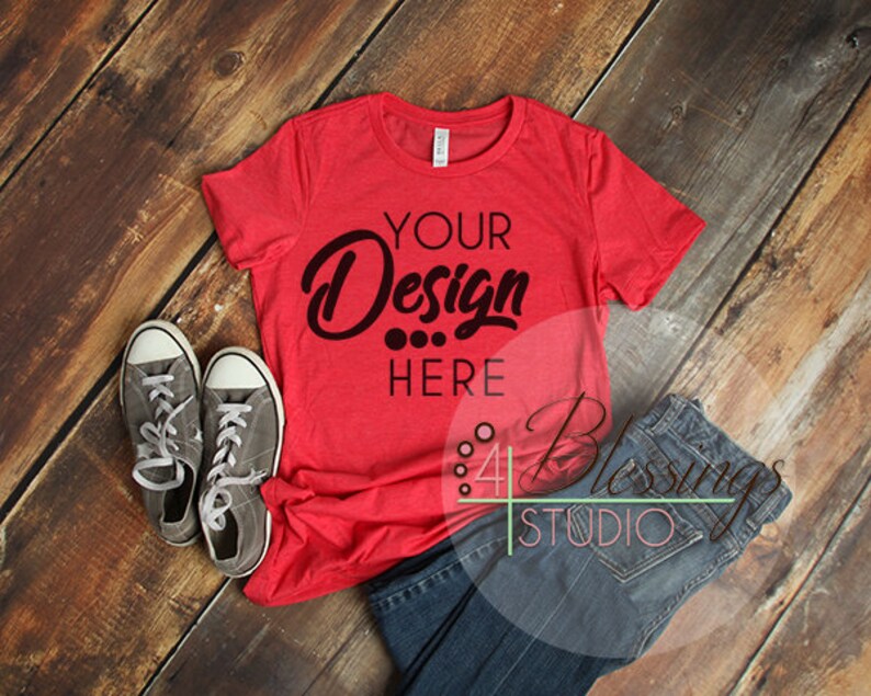Download Bella Canvas Mockup 6004 Women's TShirt Mockup Heather Red ...