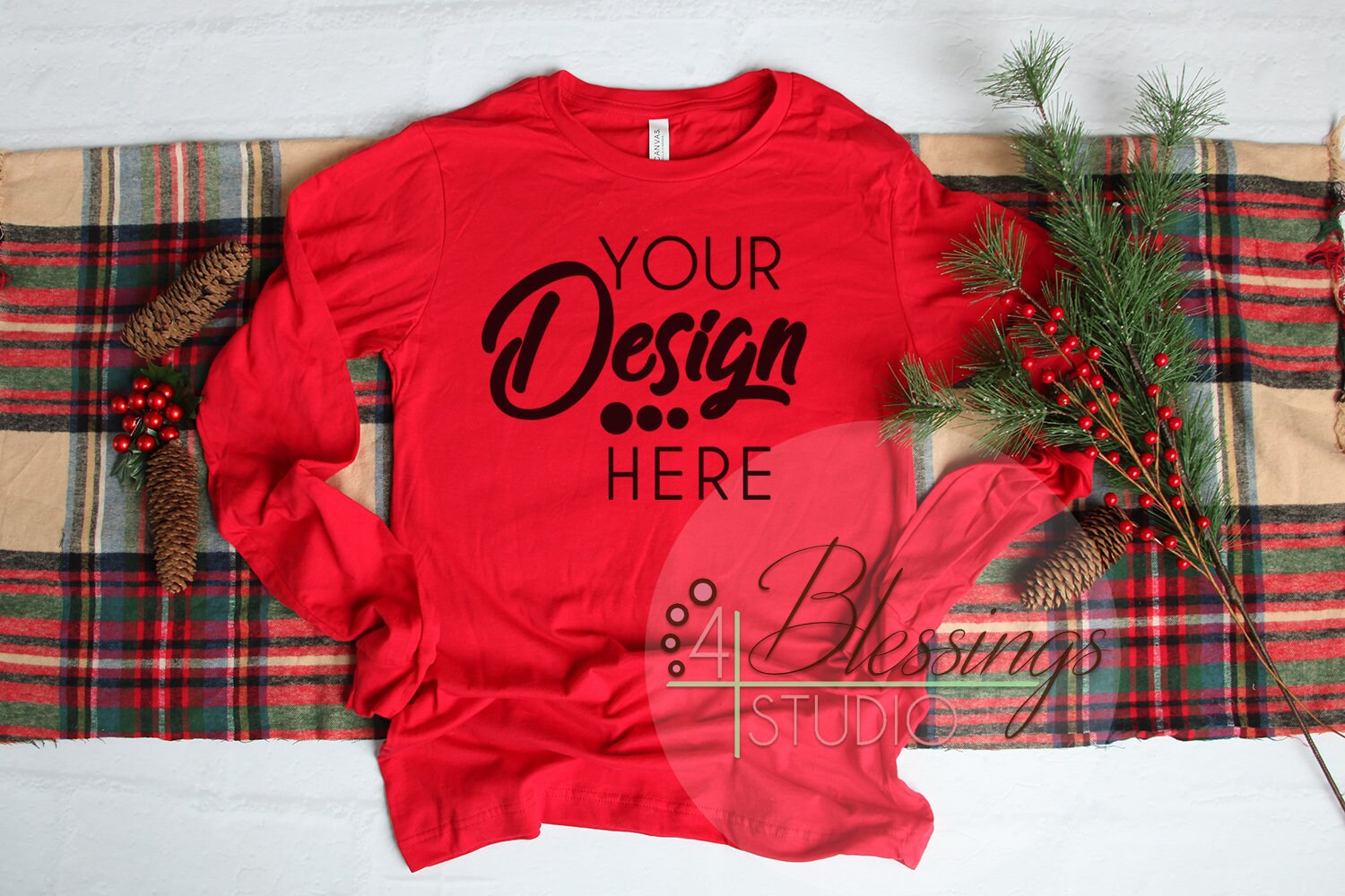 Download Christmas Long Sleeve Tshirt Mockup Red Bella Canvas 3501 ...