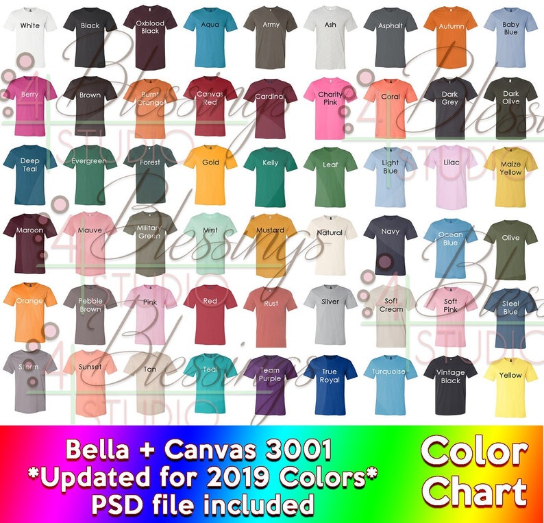 Bella Canvas Unisex T Shirt Color Chart