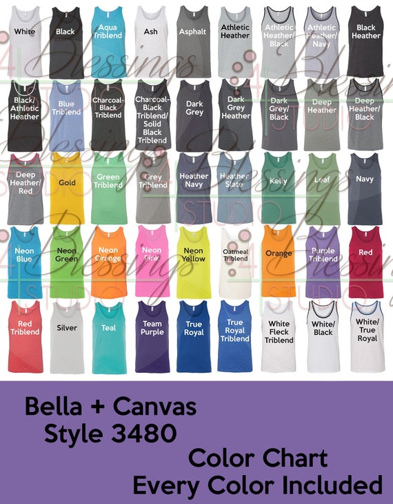 Tank Top Bella Canvas 3480 Color Chart Every Color Digital -  Canada