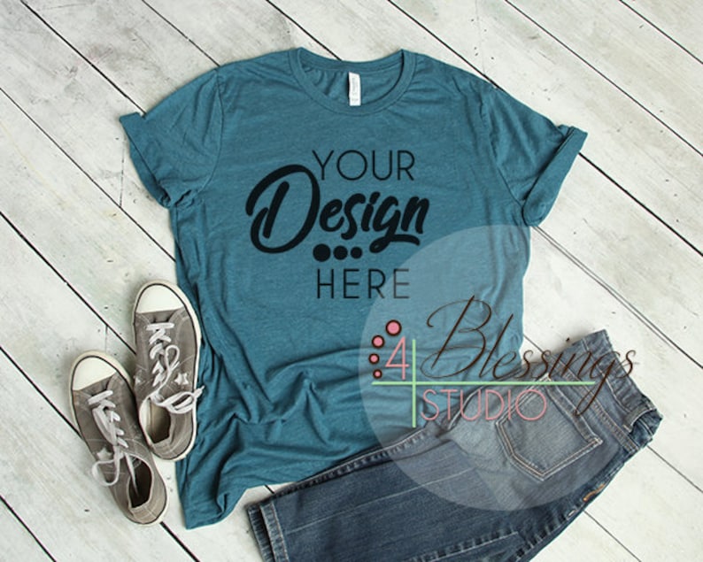 Download Heather Deep Teal TShirt Bella Canvas Mockup 3001 Unisex ...