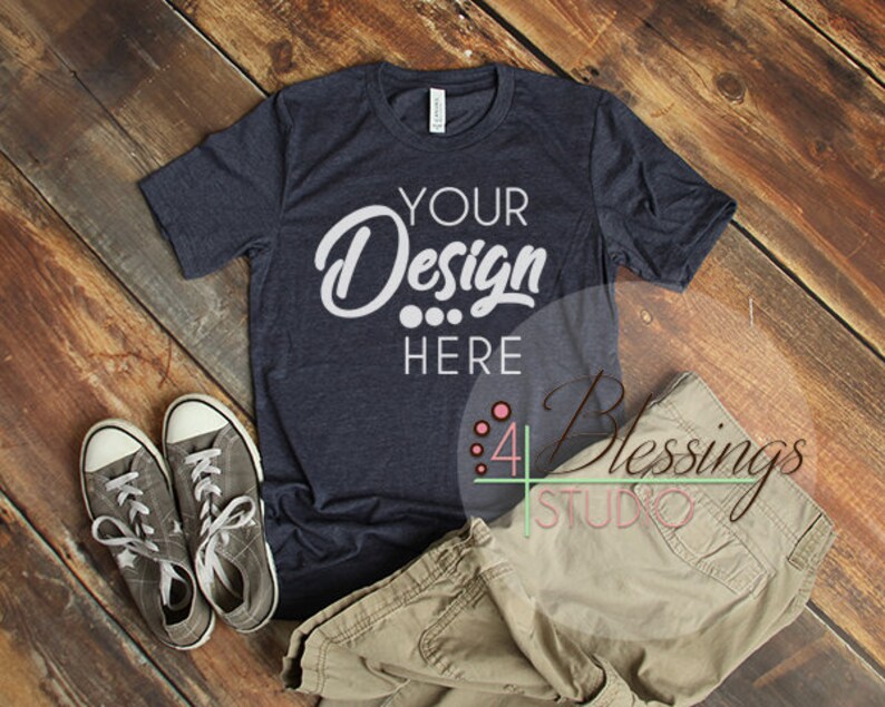 Download Heather Midnight Navy Blue T Shirt Bella Canvas Mockup ...
