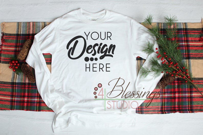 Download Christmas White Long Sleeve Tshirt Mockup Unisex Gildan ...