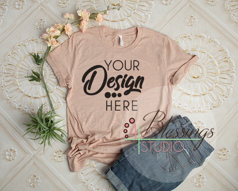 Download Tshirt Mockup Bella Canvas 3001 Mockup Prism Peach Heather ...