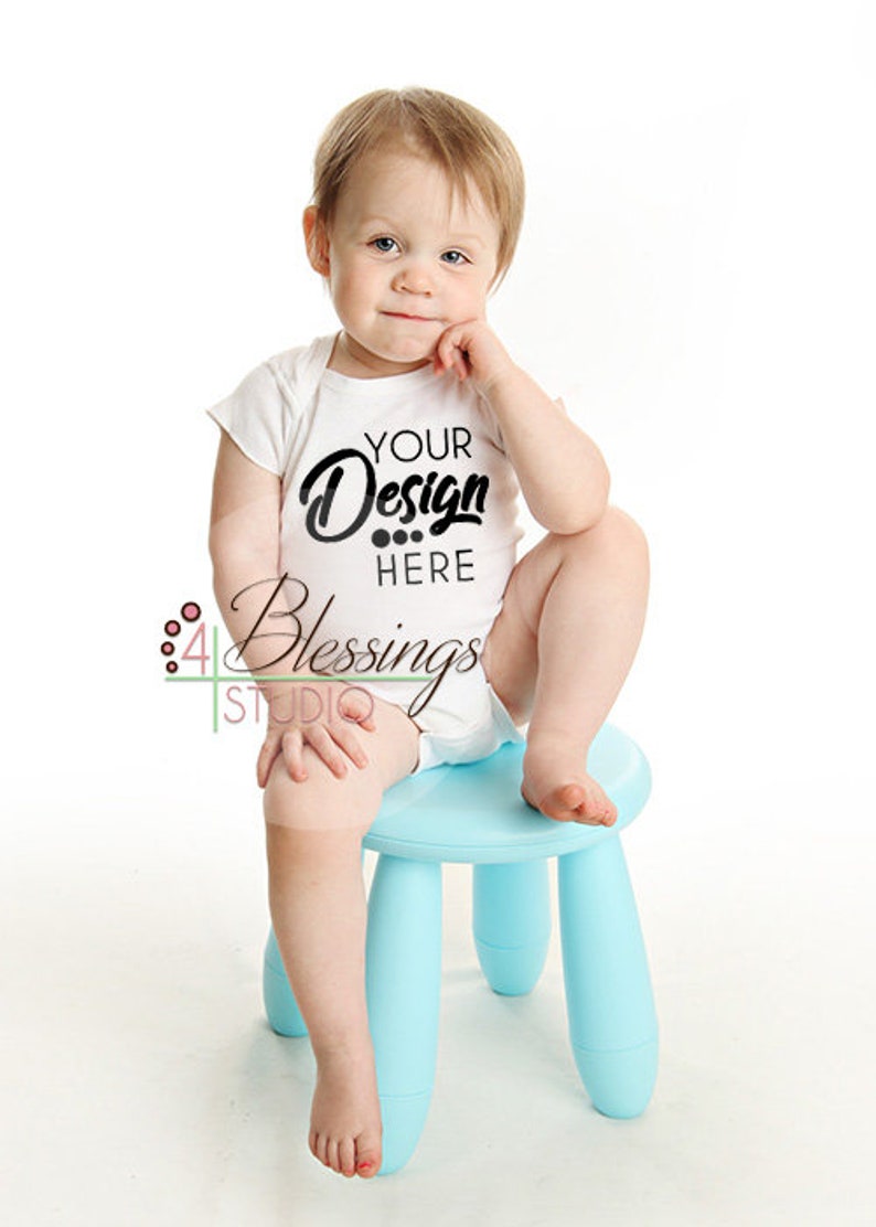Download Blank White Baby Bodysuit Shirt Mockup modeled by Toddler ...