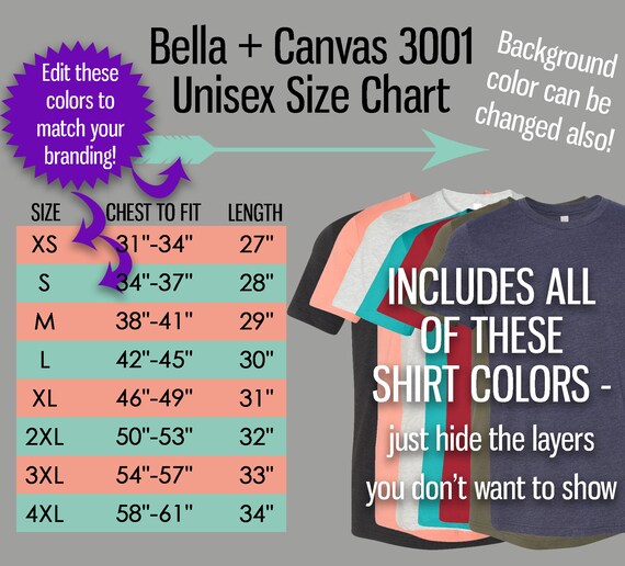 Bella Brand Shirt Size Chart