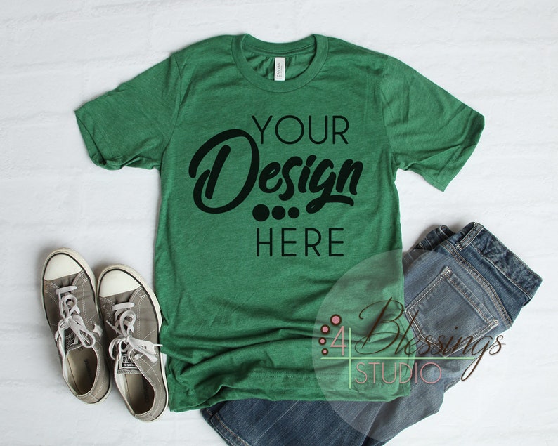 Download Heather Grass Green T Shirt Bella Canvas Mockup 3001 Unisex | Etsy