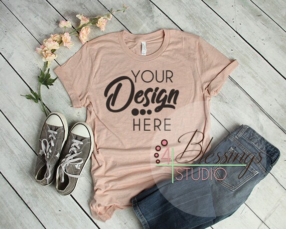 Tshirt Mockup Bella Canvas 3001 Mockup Prism Peach Heather Etsy