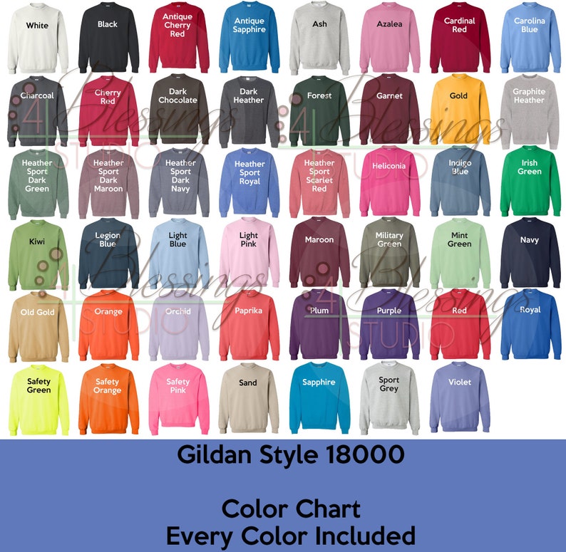Gildan 18000 Color Chart Every Color Digital File Gildan Heavy | Etsy