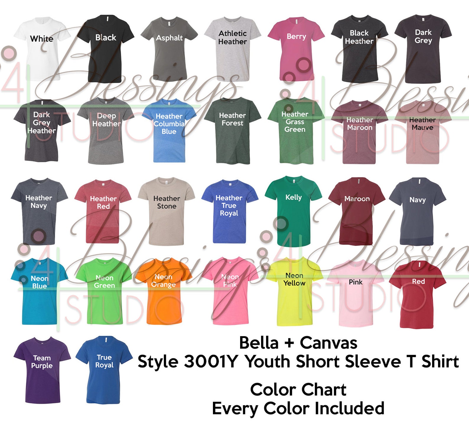 Bella Canvas 3001Y Color Chart PSD Digital File Shirt Color | Etsy