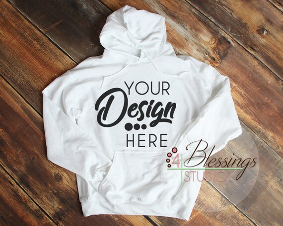 White Hoodie Sweatshirt Mockup Unisex Hooded Sweat Shirt Winter T Shirt Jersey Shirt Flat Lay Long Sleeve Mock Up Photo Blank