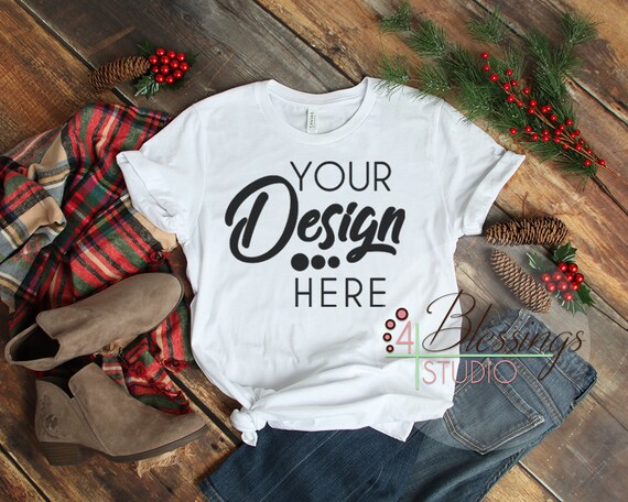 Christmas White Tshirt Bella Canvas Mockup 3001 Unisex Shirt Etsy