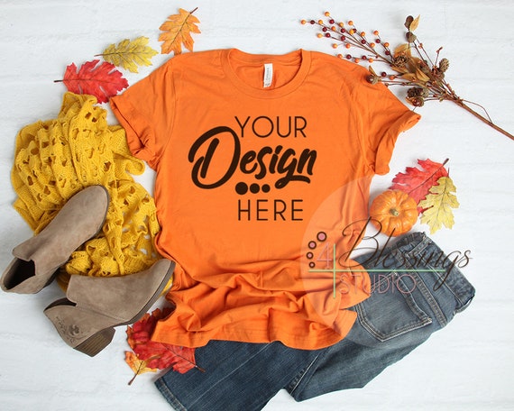 Fall Flat Lay Mockup Bella Canvas 3001 Burnt Orange Unisex Etsy