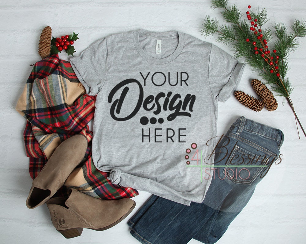 Download Christmas Gray TShirt Bella Canvas Mockup 3001 Unisex ...