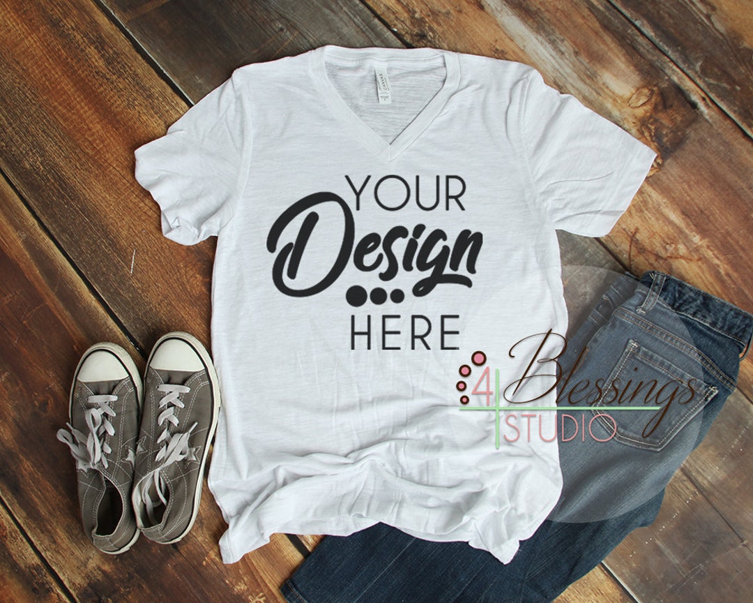 Bella Canvas Mockup White Slub Vneck Tshirt 3005 Vneck Shirt Royal V