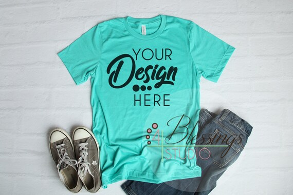 Heather Sea Green T Shirt Bella Canvas Mockup 3001 Unisex Etsy