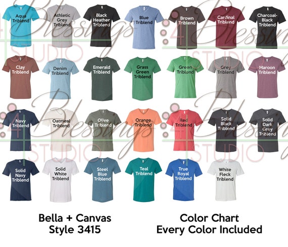 Bella Canvas Tee Color Chart