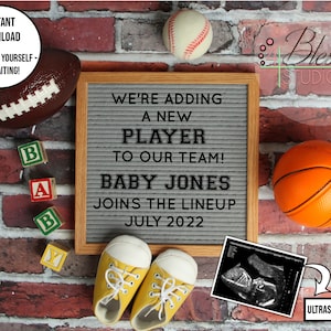 Digital Sports Baby Announcement, Editable Team Pregnancy Announcement, Sports Baby Announcement, join the team baby announcement