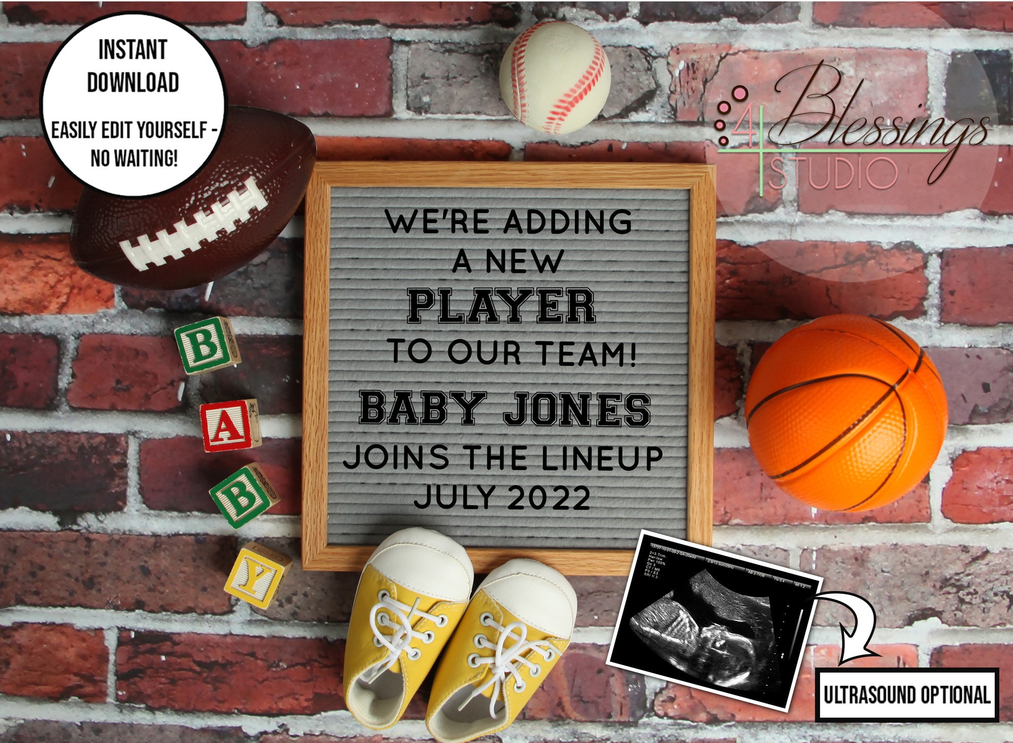Digital Sports Baby Announcement Editable Team Pregnancy Etsy UK