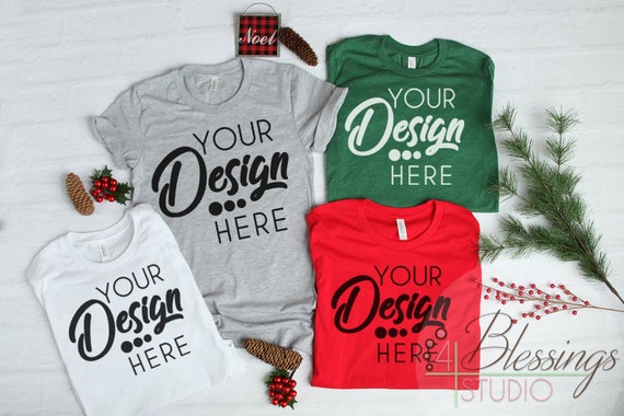 Bella Canvas Mockup Tshirt Mockup Christmas Red Heather Grass Etsy
