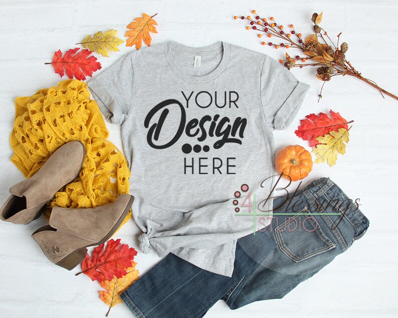 Download Fall Flat Lay Mockup Bella Canvas 3001 Athletic Heather ...