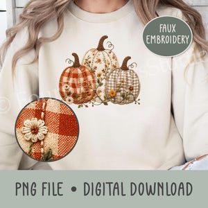 Raggy Patch Faux Patchwork PNG Pumpkin Trio Gingham Floral Fabric Patches Sunflower Fall Autumn DTF Transfer POD Apparel Digital Download