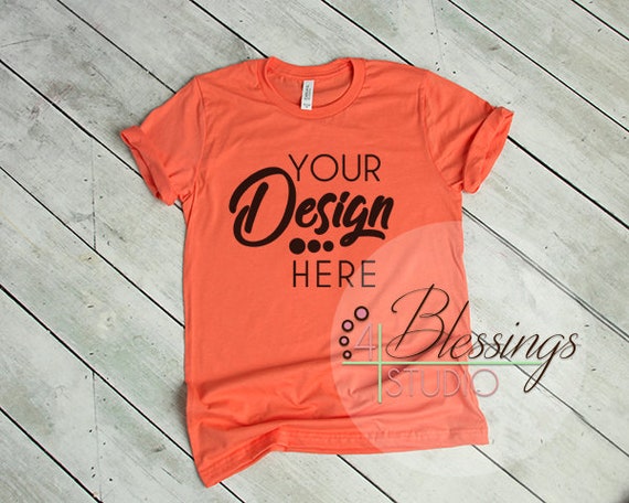 Coral Tshirt Bella Canvas Mockup 3001 Coral Unisex Shirt T Etsy