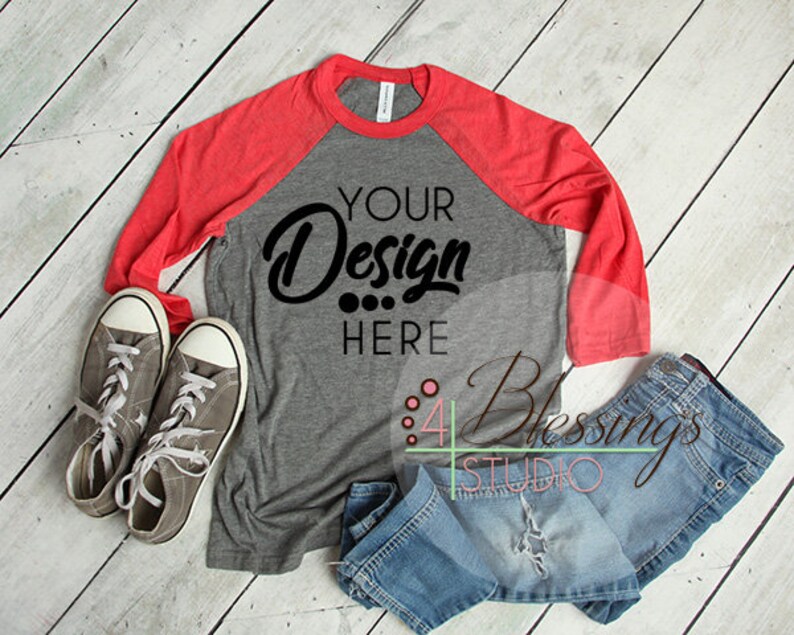 Download Raglan Shirt Mockup Bella Canvas 3200 Baseball TShirt Grey ...