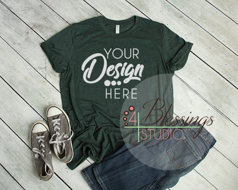 Download Heather Forest Green TShirt Bella Canvas Mockup 3001 Heather | Etsy
