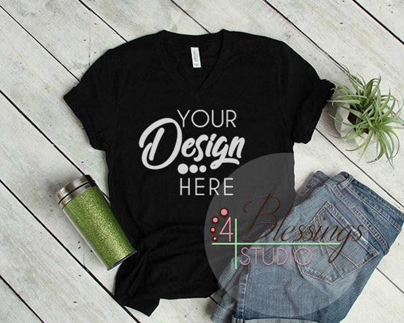 Black V Neck Tshirt Bella Canvas Mockup 3005 V Neck Shirt Etsy