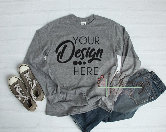 Long Sleeve Tshirt Mockup Unisex Shirt Graphite Heather Gildan Etsy