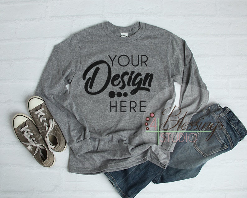 Download Long Sleeve Tshirt Mockup Unisex Shirt Graphite Heather ...