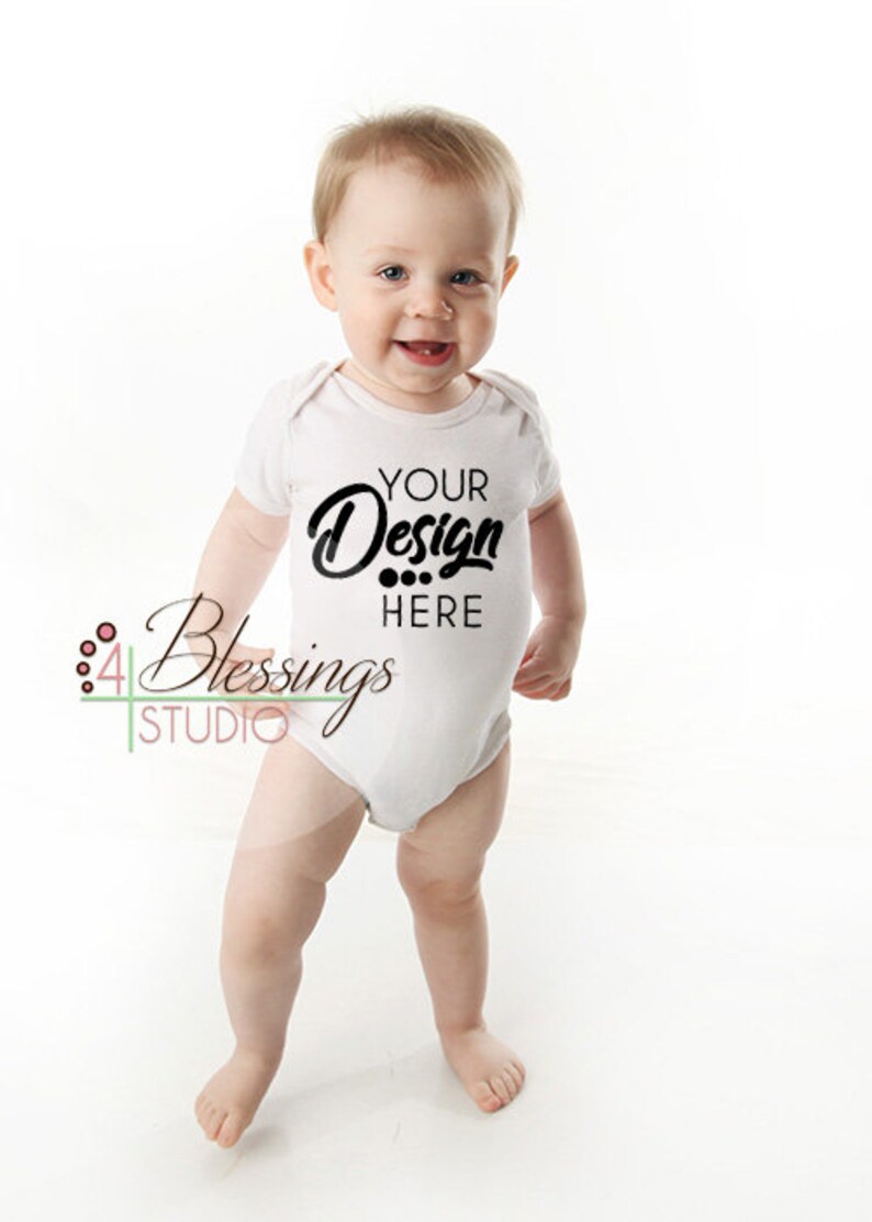 Blank White Baby Bodysuit Shirt Mockup Modeled By Toddler Etsy